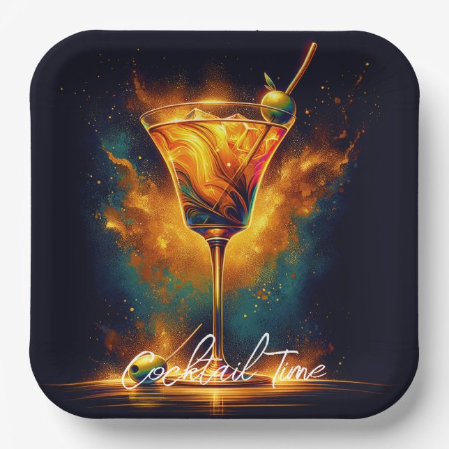 Modern Party Time Neon Personalized Paper Plates (Front)
