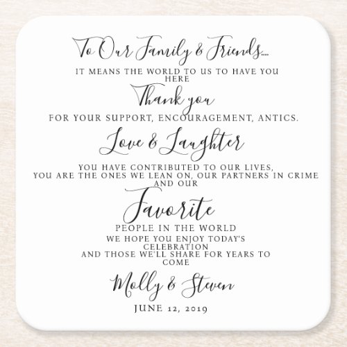 Modern partywedding Thank you Square Paper Coaster