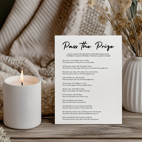 Modern Pass the Prize Bridal Shower Game Card