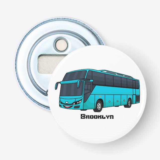 Modern passenger bus cartoon illustration bottle opener (Front)