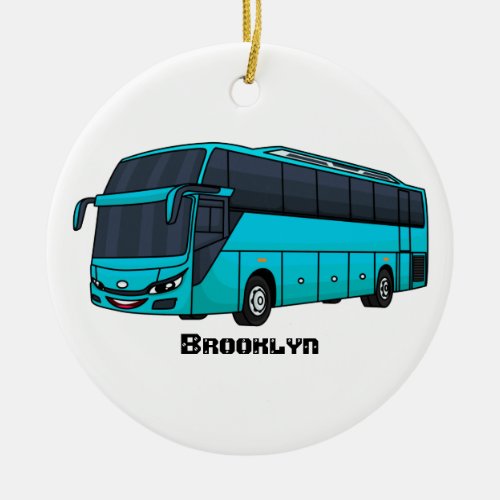 Modern passenger bus cartoon illustration ceramic ornament