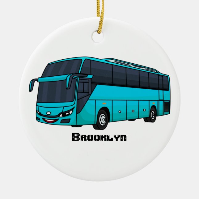 Modern passenger bus cartoon illustration ceramic ornament (Front)
