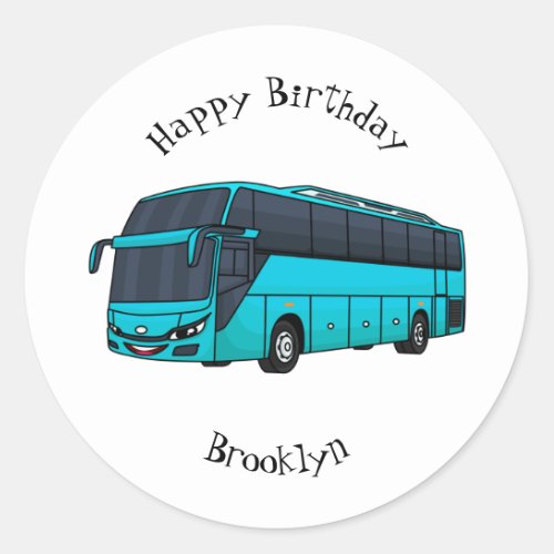 Modern passenger bus cartoon illustration classic round sticker