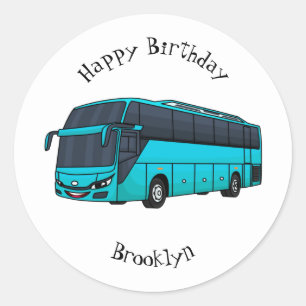 Modern passenger bus cartoon illustration classic round sticker
