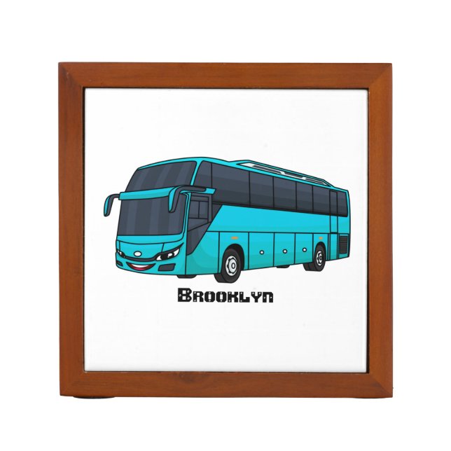 Modern passenger bus cartoon illustration desk organizer (Front)