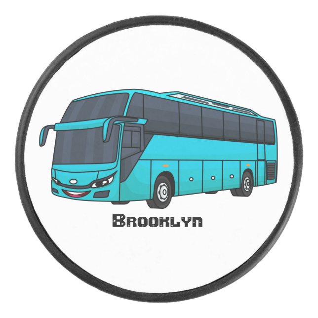 Modern passenger bus cartoon illustration hockey puck (Front)