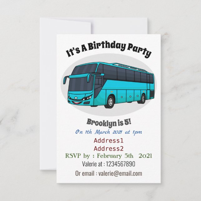 Modern passenger bus cartoon illustration invitation (Front)
