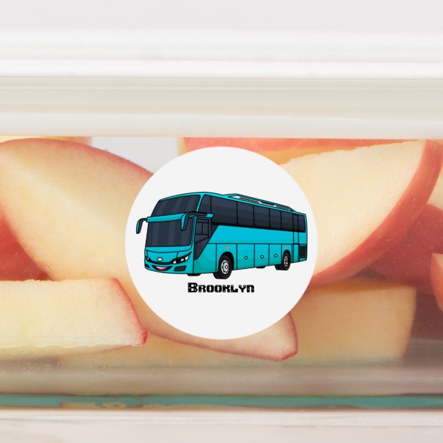Modern passenger bus cartoon illustration labels (Affixed)