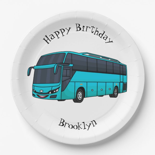 Modern passenger bus cartoon illustration paper plates (Front)