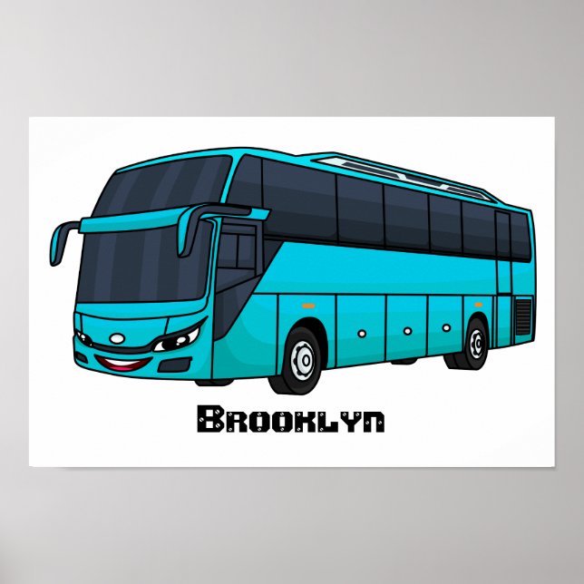 Modern passenger bus cartoon illustration poster (Front)