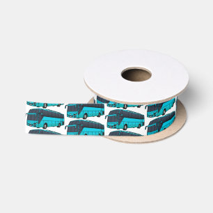Modern passenger bus cartoon illustration satin ribbon