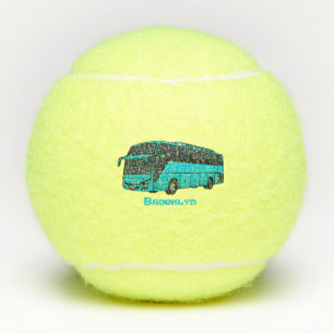 Modern passenger bus cartoon illustration  tennis balls