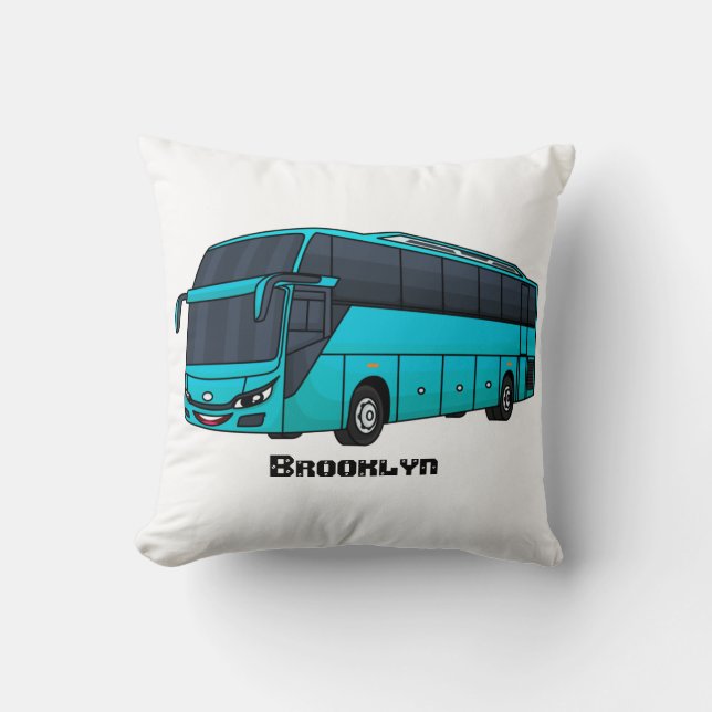 Modern passenger bus cartoon illustration  throw pillow (Front)