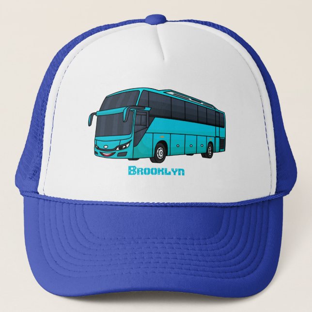 Modern passenger bus cartoon illustration  trucker hat (Front)