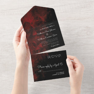 Modern Passionate Red 'n Black Wedding Design All In One Invitation