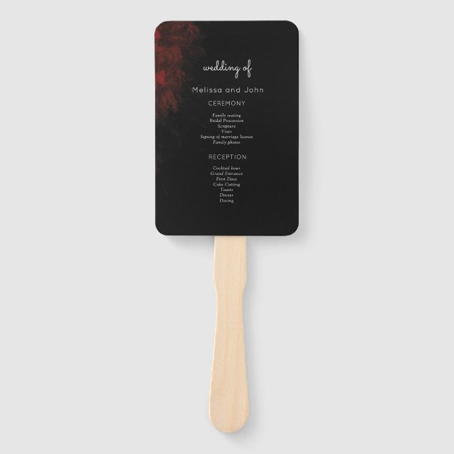 Modern Passionate Red 'n Black Wedding Design Hand Fan (Front)