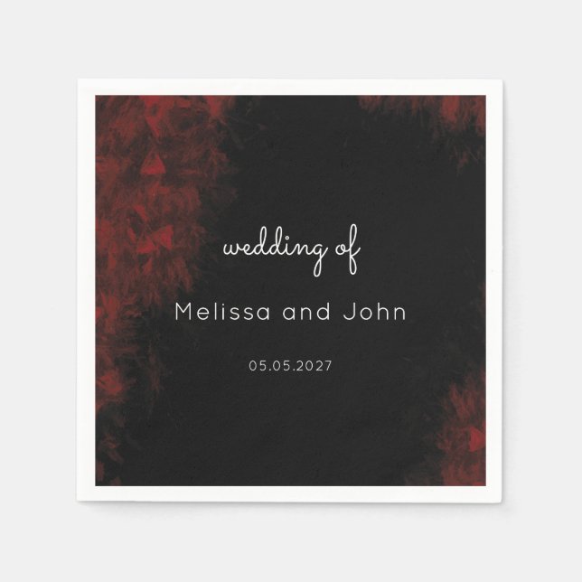 Modern Passionate Red 'n Black Wedding Design Napkins (Front)