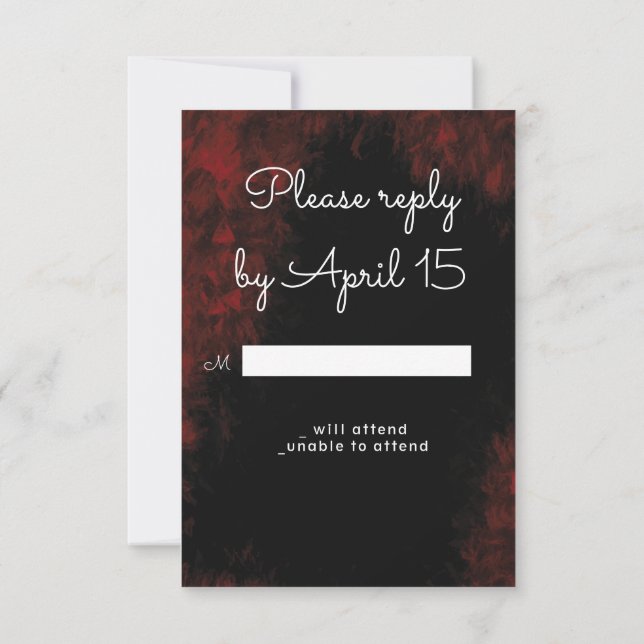 Modern Passionate Red 'n Black Wedding Design RSVP Card (Back)