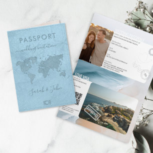 Modern Passport Beach Destination Wedding QR Code Invitation