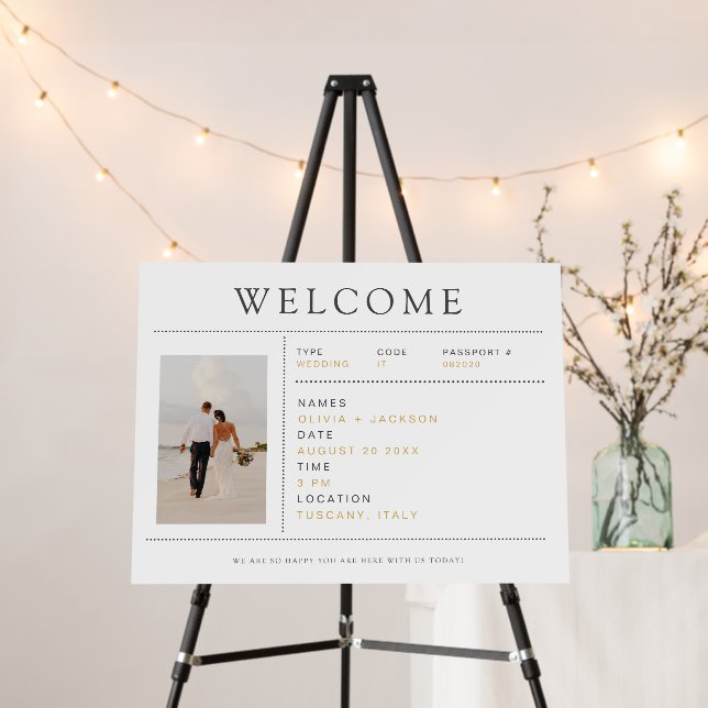 Modern Passport Destination Wedding Welcome Sign (In Situ (Stand))