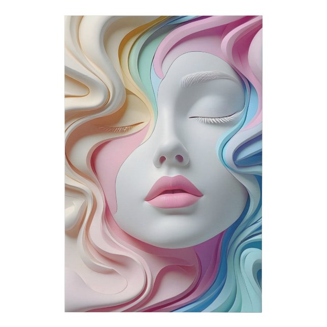 Modern Pastel Abstract 3D Face Art Canvas Print (Front)