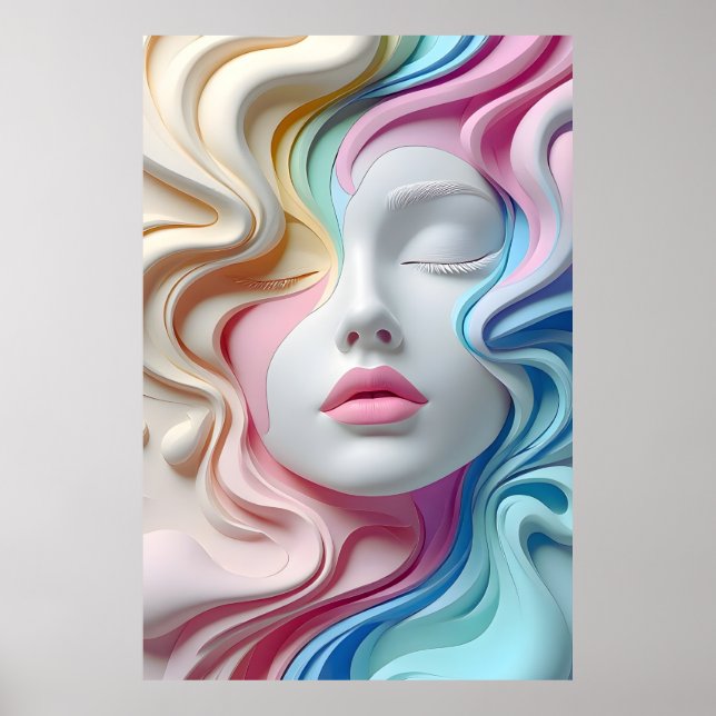 Modern Pastel Abstract 3D Face Art Poster (Front)