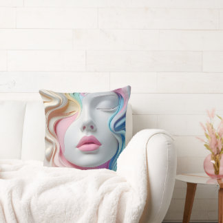 Modern Pastel Abstract 3D Face Art Throw Pillow