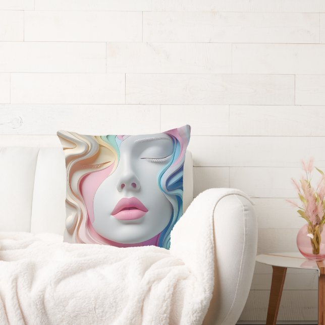Modern Pastel Abstract 3D Face Art Throw Pillow (Couch)