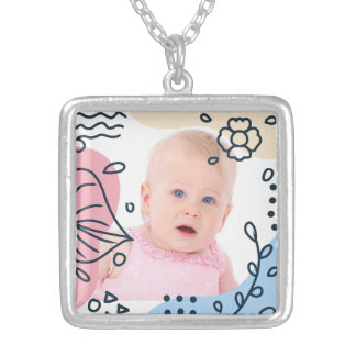 Modern Pastel Abstract Art Custom Photo Silver Plated Necklace
