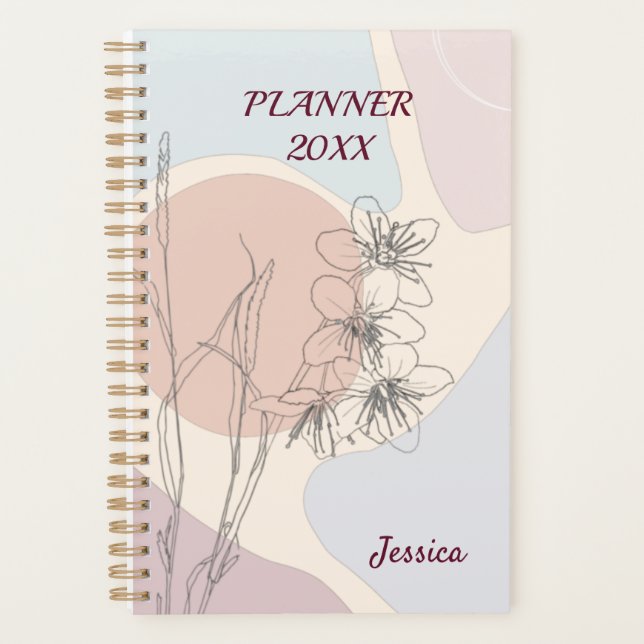 Modern Pastel Abstract Shape Flower Monogram Planner (Front)