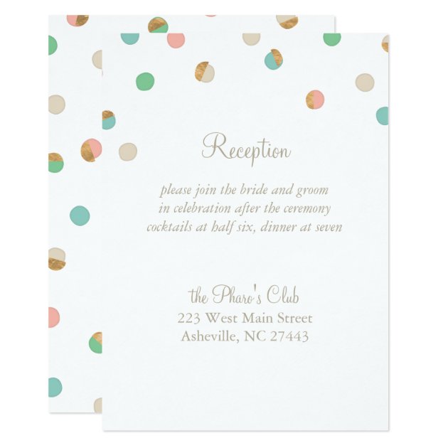 Modern Pastel And Copper Dots Wedding Reception Card