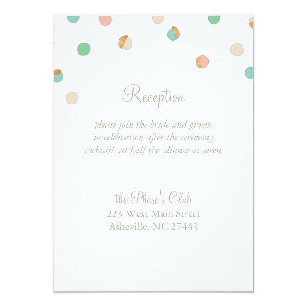 Modern Pastel And Copper Dots Wedding Reception Card