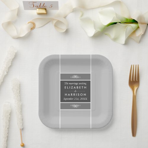 Modern Pastel Block _ Siver Gray _ Wedding Paper Plates