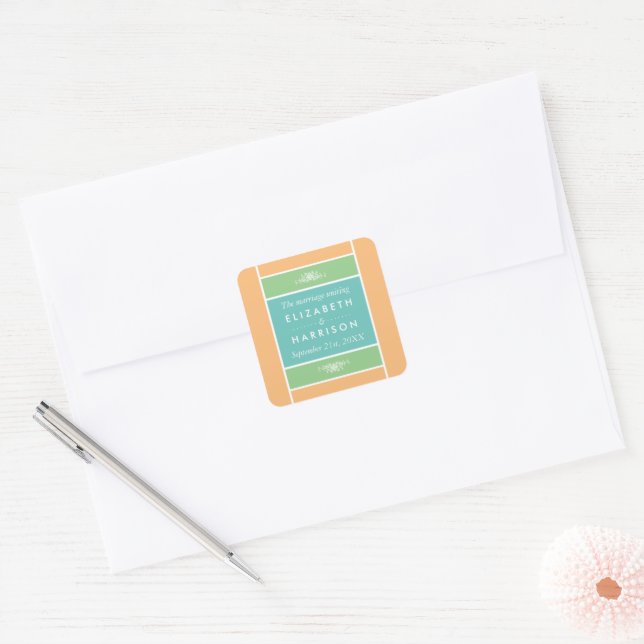 Modern Pastel Block - Tropical Colors - Wedding Square Sticker (Envelope)