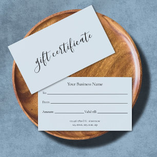 Modern pastel blue business gift certificate