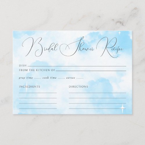 Modern Pastel Blue Cloud Nine Bridal Shower Recipe Enclosure Card