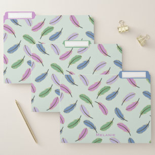 Modern Pastel Blue Feathers Pattern Personalised File Folder