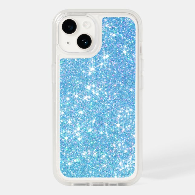 Modern Pastel Blue Glitter Bling iPhone 14 Case (Back)