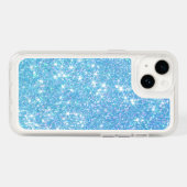 Modern Pastel Blue Glitter Bling iPhone 14 Case (Back Horizontal)