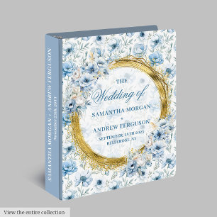 Modern Pastel Blue Gold Glitter Wedding Photo 3 Ring Binder