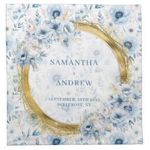 Modern Pastel Blue Gold Sparkle Wedding Cloth  Napkin