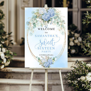 Modern Pastel Blue Hydrangeas Sweet Sixteen Welcom Foam Board