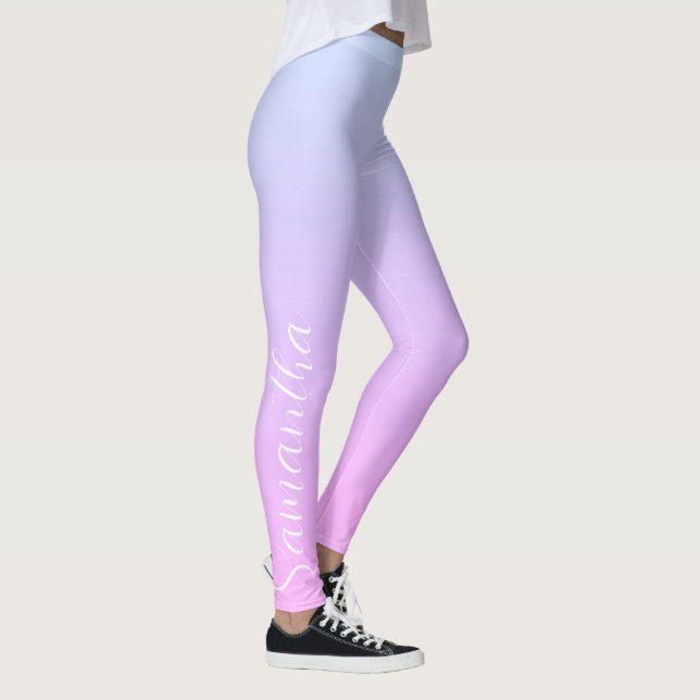 Modern Pastel Blue & Pink Ombre Monogrammed Leggings (Right)