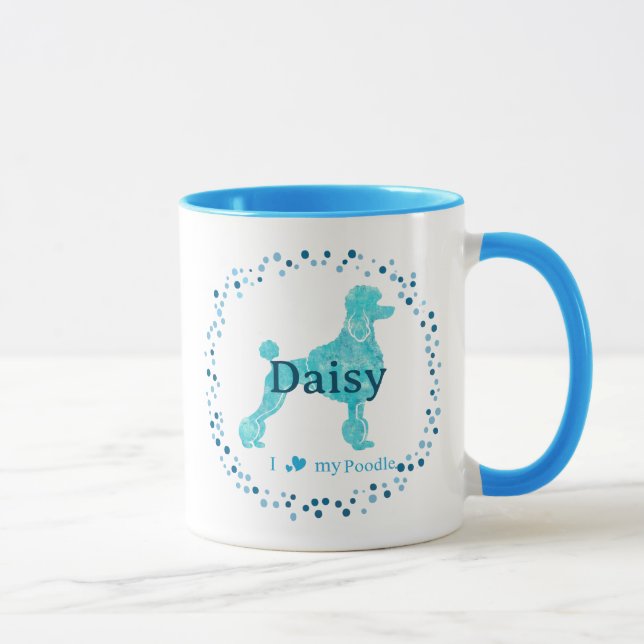 Modern Pastel Blue Poodle | Custom Name & Photo Mug (Right)
