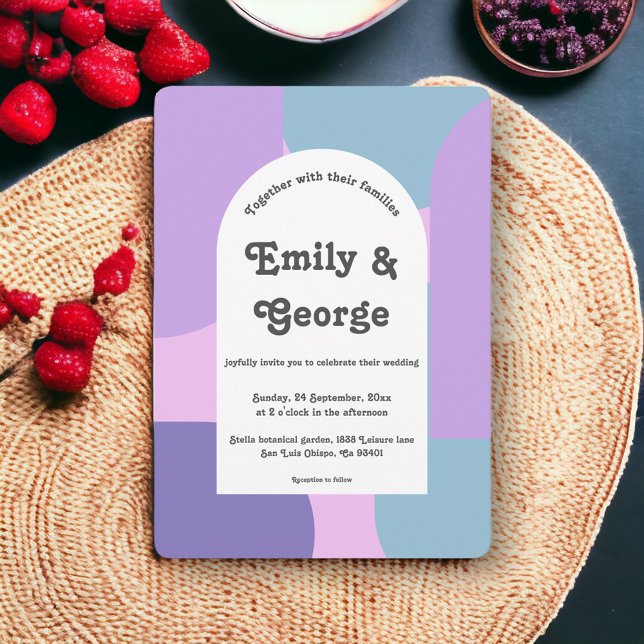 Modern Pastel Blue Purple Retro Abstract Wedding Invitation (Creator Uploaded)