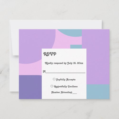 Modern Pastel Blue Purple Retro Abstract Wedding RSVP Card