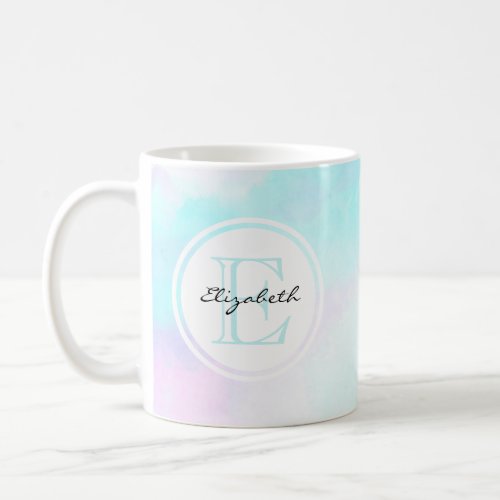 Modern Pastel Blue  Purple Watercolor Monogram Coffee Mug