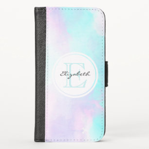 Modern Pastel Blue & Purple Watercolor Monogram iPhone X Wallet Case