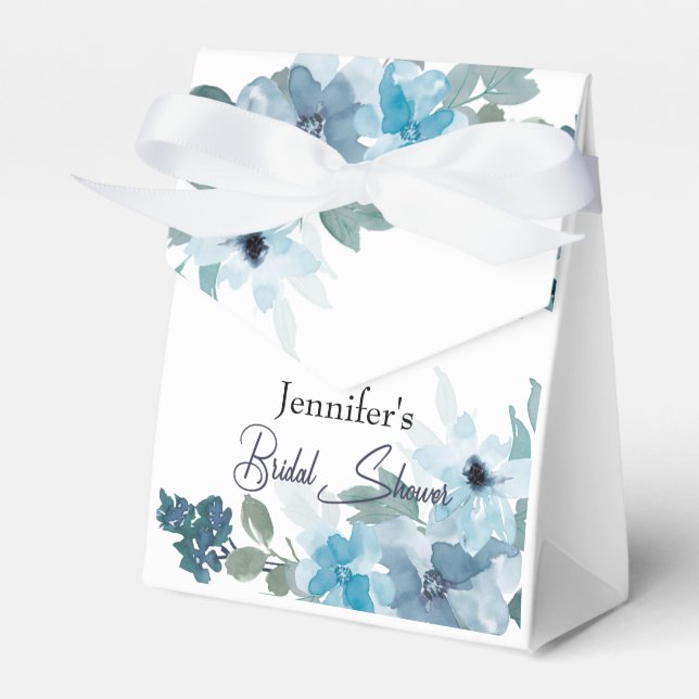 Modern Pastel Blue Roses Floral Wedding Favor Box (Front Side)