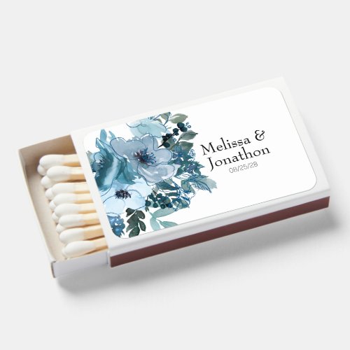 Modern Pastel Blue Roses Floral Wedding Matchboxes